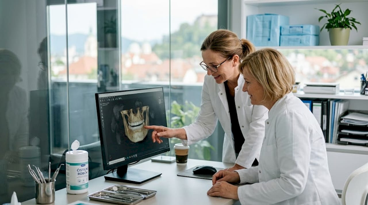 Naša zobozdravstvena ekipa si temeljito ogleda digitalni rentgenski posnetek, da lahko načrtuje najboljšo oskrbo za vaše zobe.