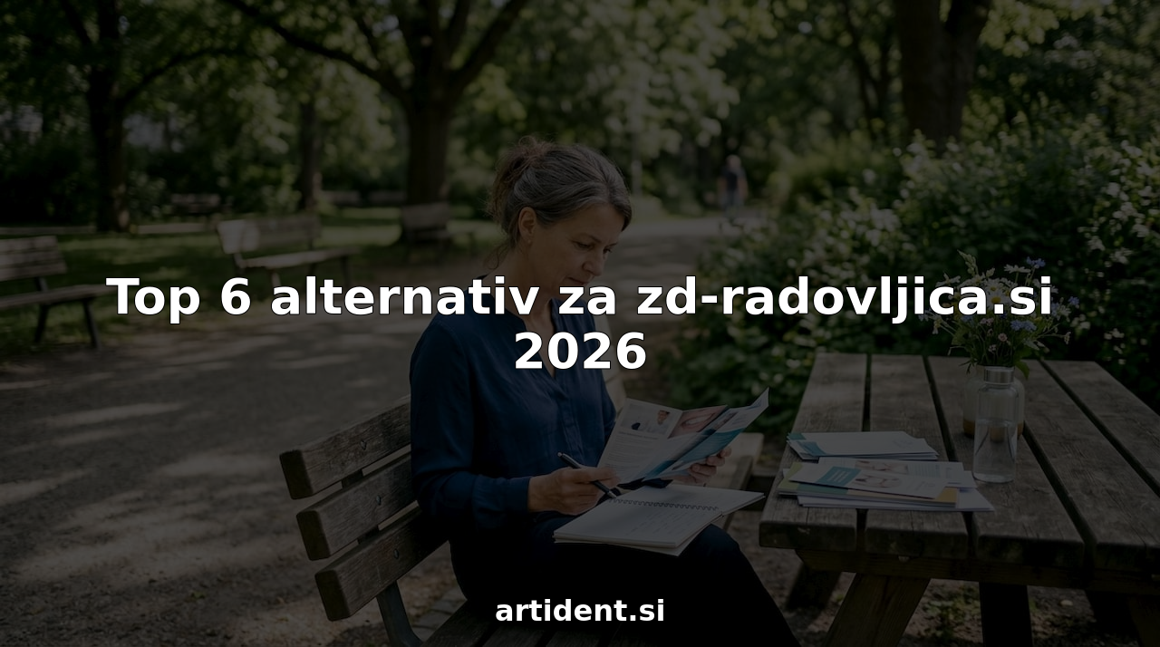 Ženska doma za kuhinjsko mizo pregleduje in primerja prospekte različnih zobnih ordinacij, da bi se lažje odločila, katero izbrati.