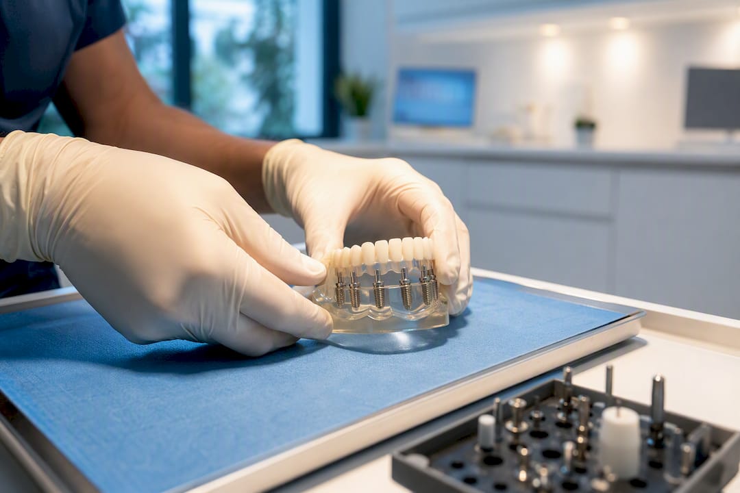 Model čeljusti s šestimi pozicijami za implantate