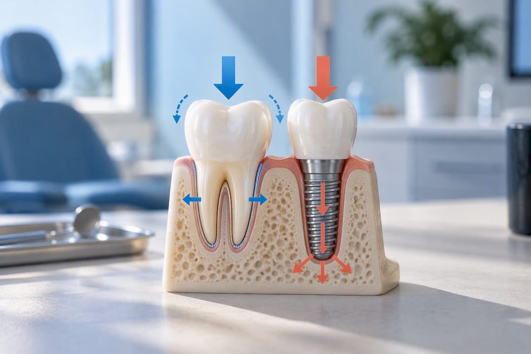 Primerjava prenosa sil pri naravnem zobu in implantatu