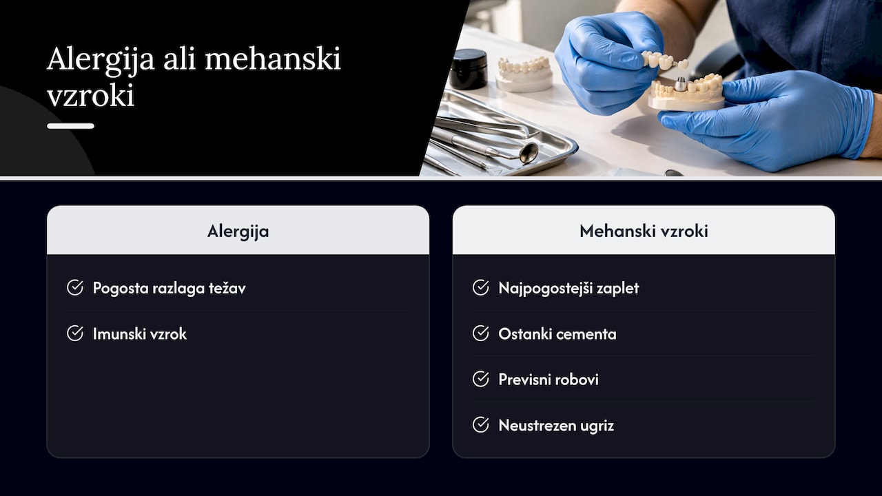 Alergija in trije mehanski vzroki težav s krono